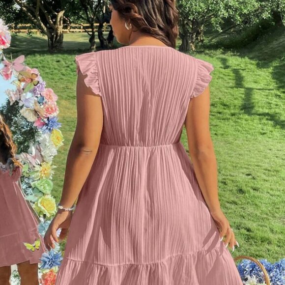 NEW SHEIN Plus 2XL V-Neck Embroidered Trim Textured Holiday Summer Dress Plunge - Picture 6 of 9